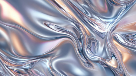 Dynamic silver holographic foil background with swirling chrome textures, perfect for modern digital art.の素材