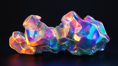 Smooth, holographic liquid structure with dreamy iridescent colors, standing out beautifully against black.の素材