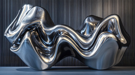 Ultra-detailed holographic foil with shifting silver and chrome hues, forming elegant abstract wave structures.の素材