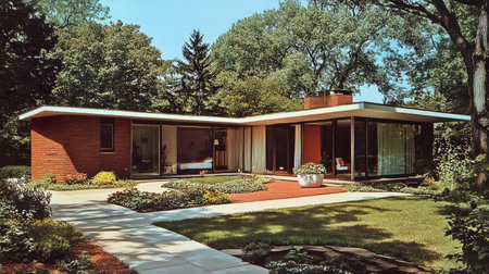 Elegant one-story L-shaped house with a contemporary design, 3 well-sized bedrooms, 2 bathrooms, and a beautiful kitchen.の素材