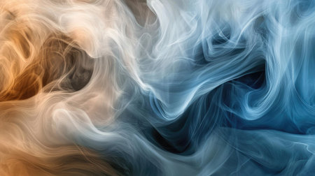 Soft and flowing smoky waves in earthy tones of blue, gray, and brown creating an airy abstract effect.の素材