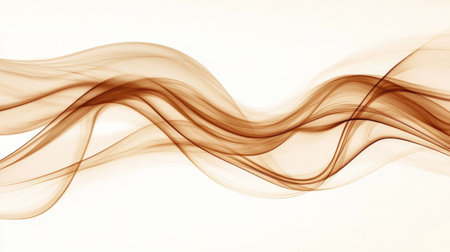 Ethereal smoky waves in mocha brown hues flowing in soft, curving motions on a neutral abstract background.の素材