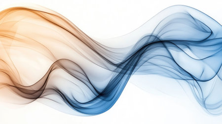 Harmonious smoky waves in a blend of blue, gray, and brown flowing naturally over a bright, soft surface.の素材