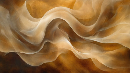 Graceful wisps of brown smoke forming intricate swirling waves in a warm and inviting abstract composition.の素材