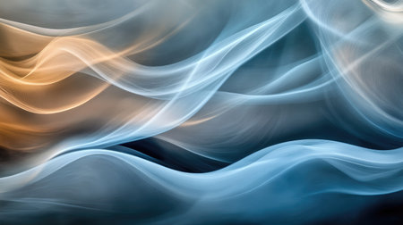 Harmonious smoky waves in a blend of blue, gray, and brown flowing naturally over a bright, soft surface.の素材