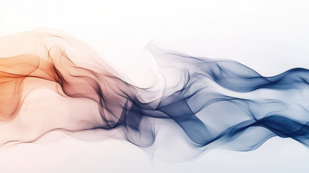 Minimalist smoke-inspired abstract waves in a delicate gradient of blue, brown, and gray tones on a bright canvas.の素材
