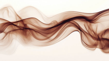 Soft, flowing smoky waves in rich brown and mocha tones forming an abstract fluid texture on a light background.の素材