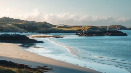 Coastal water gently illuminated by sunlight, transitioning from pale aqua to deep royal blue across the frameの素材