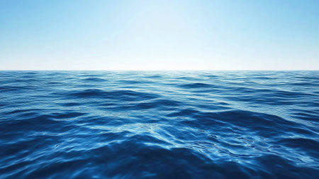 Sunny sea view showing a rich gradient of ocean blues, shifting from light aqua in foreground to deep royal blue horizonの素材