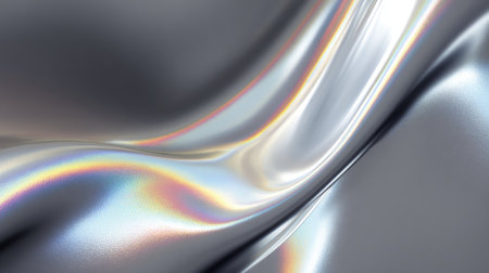 Fluid chrome-like holographic foil curves in silver tones, modern abstract design with futuristic reflections and glossy depthの素材