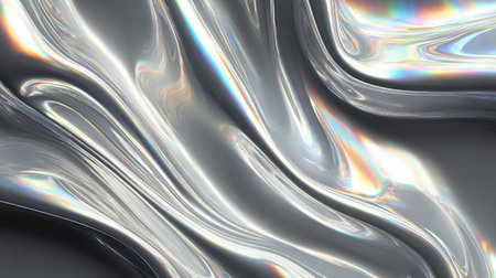 Silver chrome holographic foil waves, undulating abstract textures with futuristic metallic shine and modern artistic appealの素材