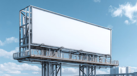 Horizontal billboard mockup banner mounted on metal structure, ideal template for business advertising conceptの素材