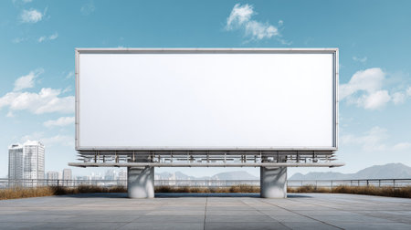 Empty wide billboard mockup with metal frame and clean surface, realistic outdoor advertising templateの素材
