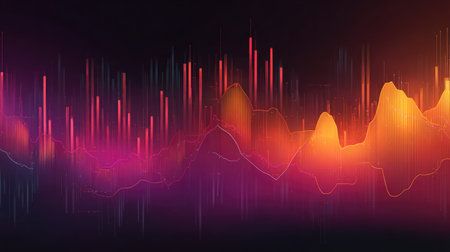 Business finance concept with gradient vector design of abstract graphs, charts, and flowing data patternsの素材
