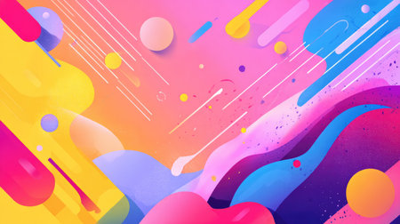 Modern flat design 2026 with abstract color gradients, dynamic shapes, and digital effects representing creativity and festive energyの素材