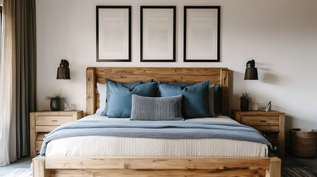 Explore a serene modern bedroom featuring natural wood and calming colors for ultimate relaxation.の素材