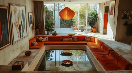 Explore a beautifully designed modern living room with bright decor and a serene ambiance.の素材