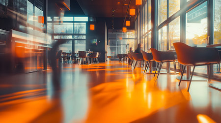 Discover a vibrant ambiance in a modern urban space showcasing warm lighting and sophisticated decor.の素材