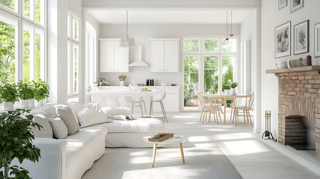 Explore a serene bright living space blending minimalism and comfort for modern living.の素材
