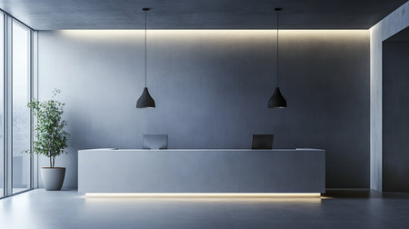 Explore an elegant minimalist reception area showcasing modern design elements.の素材