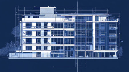 Explore innovative architectural designs through detailed blueprints in an urban setting.の素材
