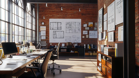 Explore a beautifully designed office space that blends modern architecture with a creative atmosphere.の素材