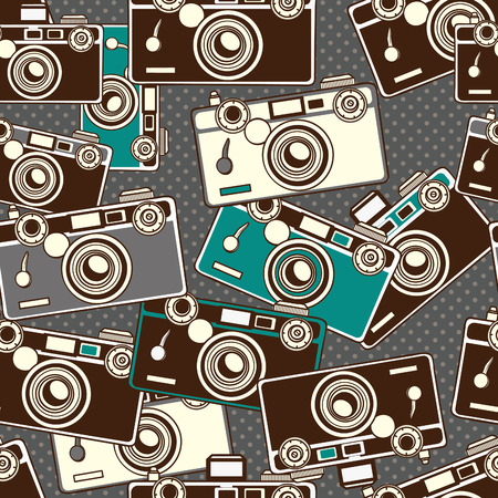 vintage colorful photo cameras seamless patternのイラスト素材