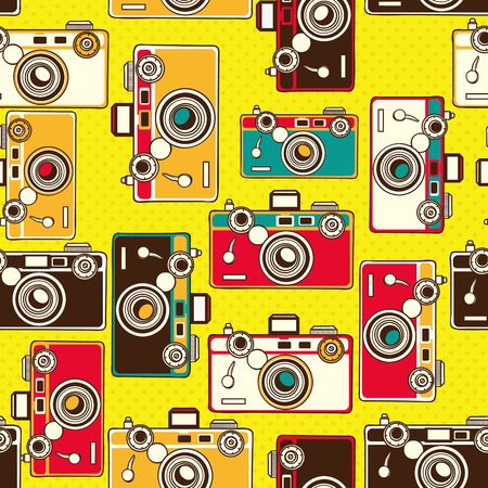 vintage colorful photo cameras seamless patternのイラスト素材