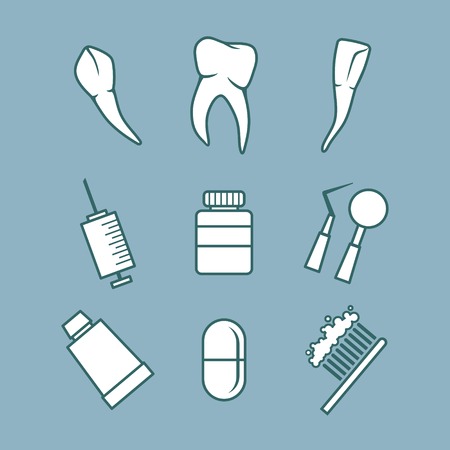 dental icons set on colored backgroundのイラスト素材