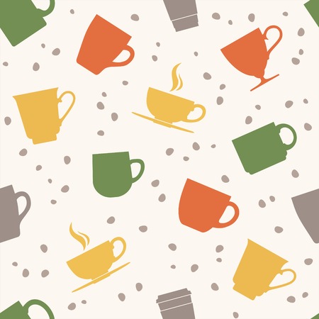 Seamless pattern of colorful teacups. Vector illustrationのイラスト素材