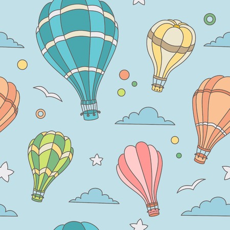 Seamless pattern of colorful hot air balloons on the blue skyのイラスト素材