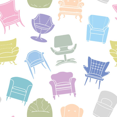 Seamless pattern of armchairs. Vector furniture backgroundのイラスト素材