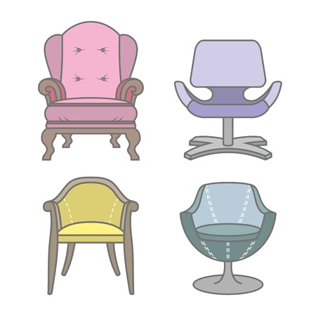 Set of four colorfull armchairs. Vector illustrationのイラスト素材