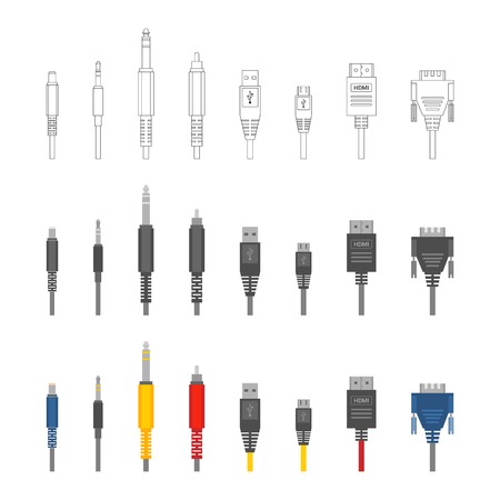 Vector color outline various audio connectors and inputs setのイラスト素材