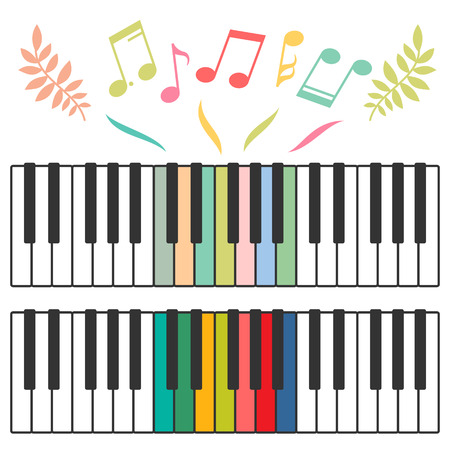 Colored piano keys and music notes vector illustrationのイラスト素材