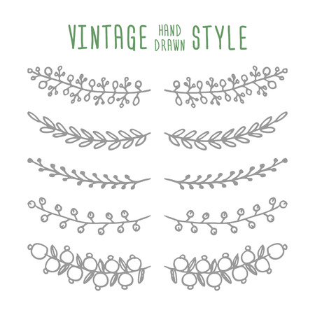 Hand Drawn vintage floral elements. Set of flowers. Decorative elementsのイラスト素材