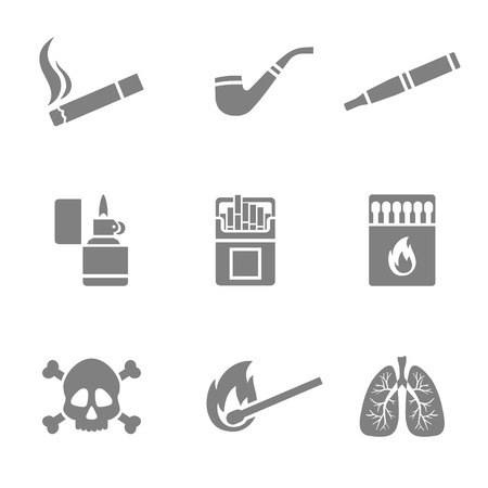 Vector illustration of smoking silhouette icons set. 9 elementsのイラスト素材