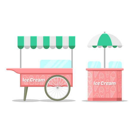 Ice cream colorful cart. Vector illustration, cute style, isolated on white backgroundのイラスト素材