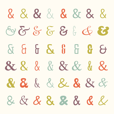 Vector set of colored ampersands icons. Symbols from different fonts. For letters and wedding invitationのイラスト素材