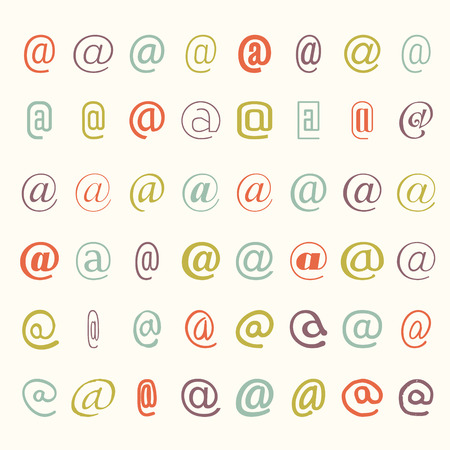 Vector set of colored mail dogs icons. Symbols from different fonts. For letters and wedding invitationのイラスト素材