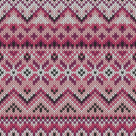 Winter seamless pattern. Sweater design with new year trees on the wool knitted texture. Vector lilac Christmas and new year ornamentのイラスト素材