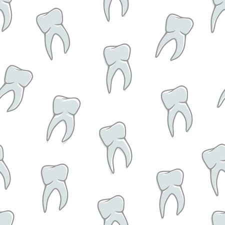 Seamless blue teeth vector pattern on white background. Stomatology and dental background.のイラスト素材