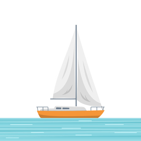 Sailboat isolated vector illustration. Small boat with a sail, sailing ship on the sea. Flat style imageのイラスト素材