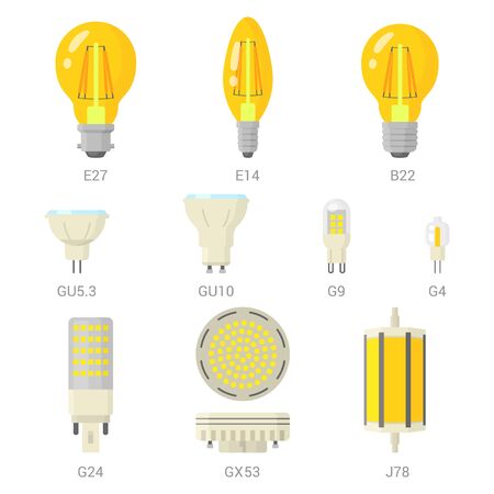 LED light lamp bulbs vector colorful icon set on white backgroundのイラスト素材
