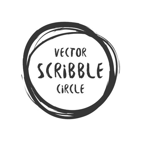 Hand drawn scribble vector circle and label with text. Logo design and decoration elementのイラスト素材
