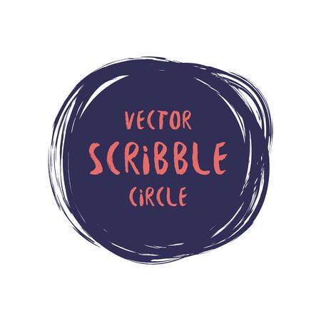Hand drawn scribble colorful vector circle and label with text. Logo design and decoration elementのイラスト素材