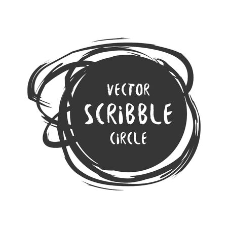 Hand drawn scribble vector circle and label with text. Logo design and decoration elementのイラスト素材