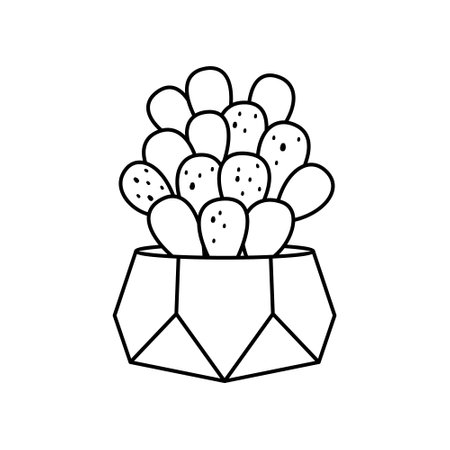 Cactus and succulent line style cartoon vector illustration. Decorative flower plant in pot. Isolated icon cactiのイラスト素材