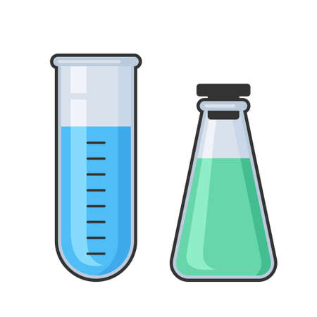 Chemistry science laboratory test glass tube and flask vector icon set. Pharmacy and chemistry, education and science equipmentのイラスト素材