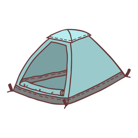 Hand-drawn tent, sketch-colored illustration. Camping separate icon, colorful doodle image.のイラスト素材